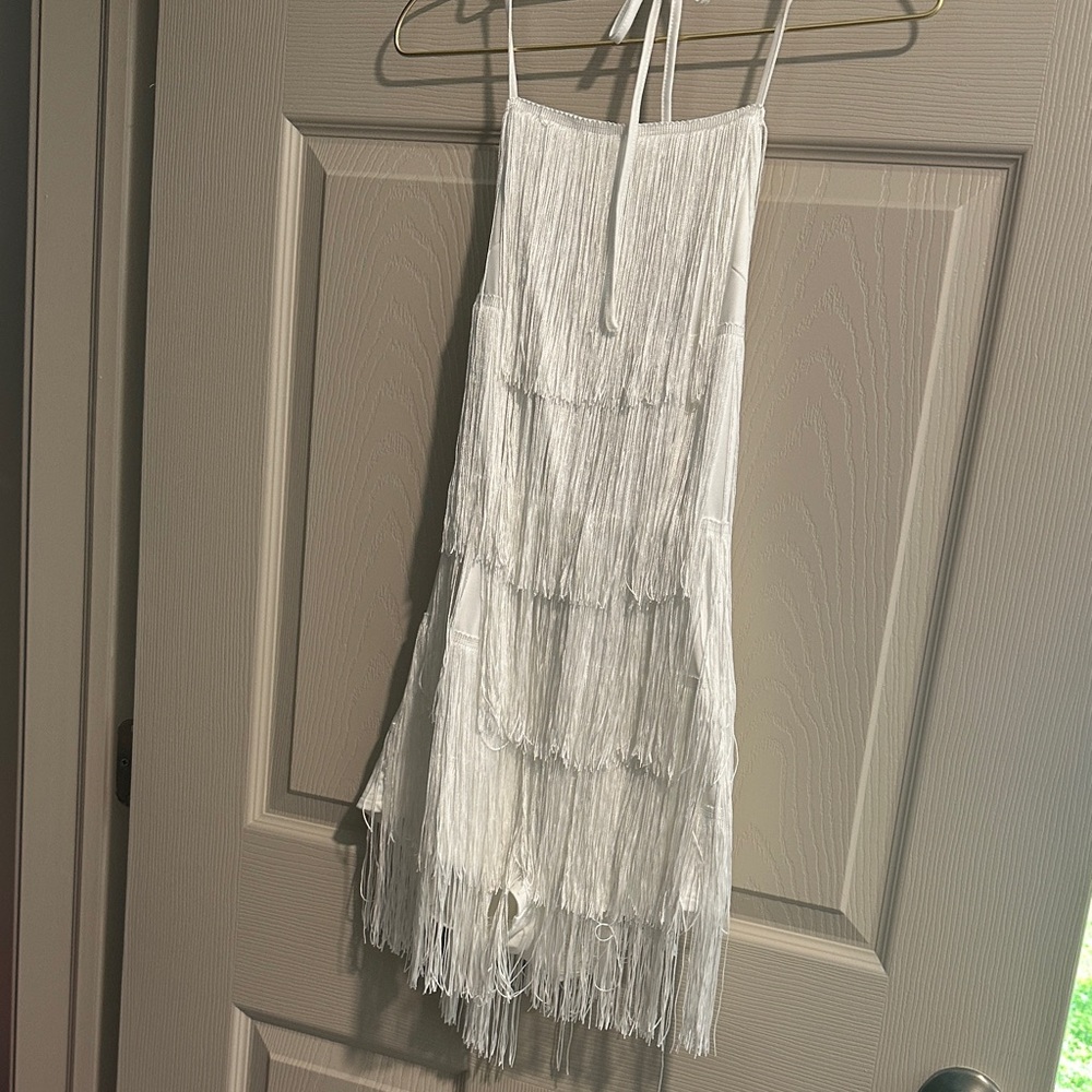 White Fringe Backless Romper